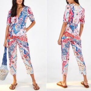 Farm Rio Boboikat Jumpsuit Colorful Tropical Boho Resort Beach Coastal Casual